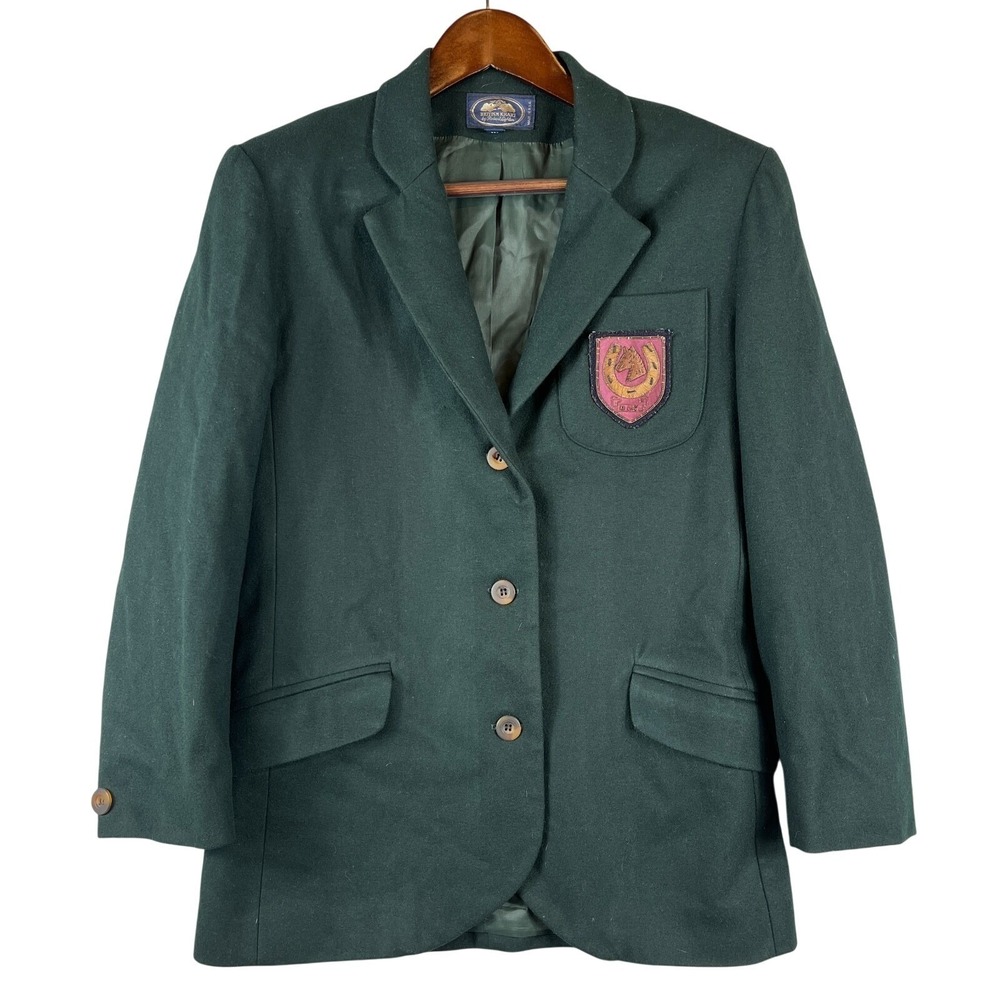 VINTAGE British Khaki Womens 6 Wool Cashmere Equestrian Riding Blazer Green USA